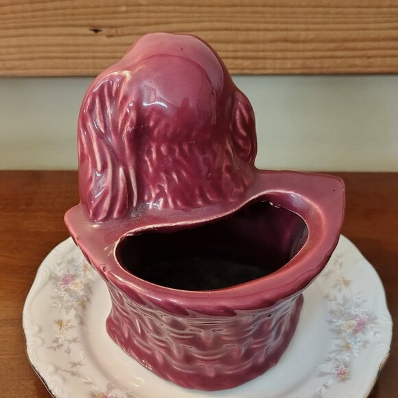 Vintage Pottery Sad Cocker Spaniel Burgundy Weeping Dog Planter He Needs a Home! - Picture 2 of 5